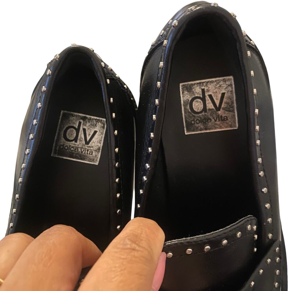 Women's DV Dolce Vita Size 7.5 Landun Lug Sole Platform Studded Chunky Loafers - Picture 8 of 9